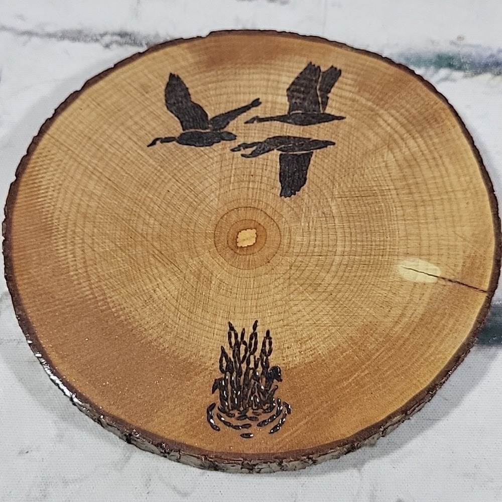 On The Lake Rustic Wooden Coasters Log Slice Burned Etched Images Rustic Set 4 - Picture 3 of 8